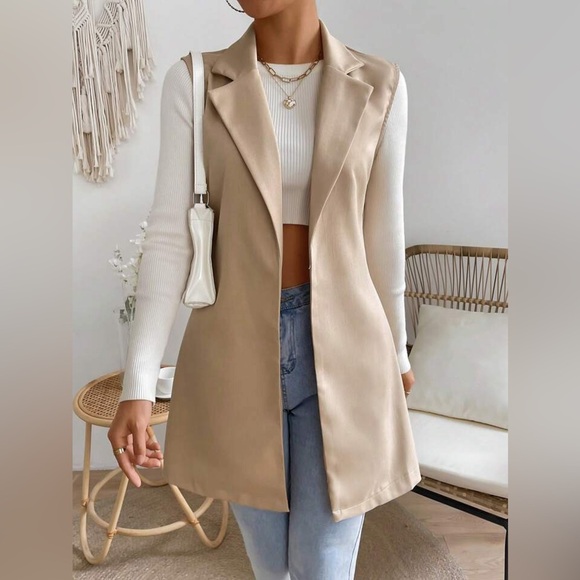 NWOT Women’s 8/10 Tan Open Front Sleeveless Cardigan Vest - Fits Sz M/L - Picture 3 of 11